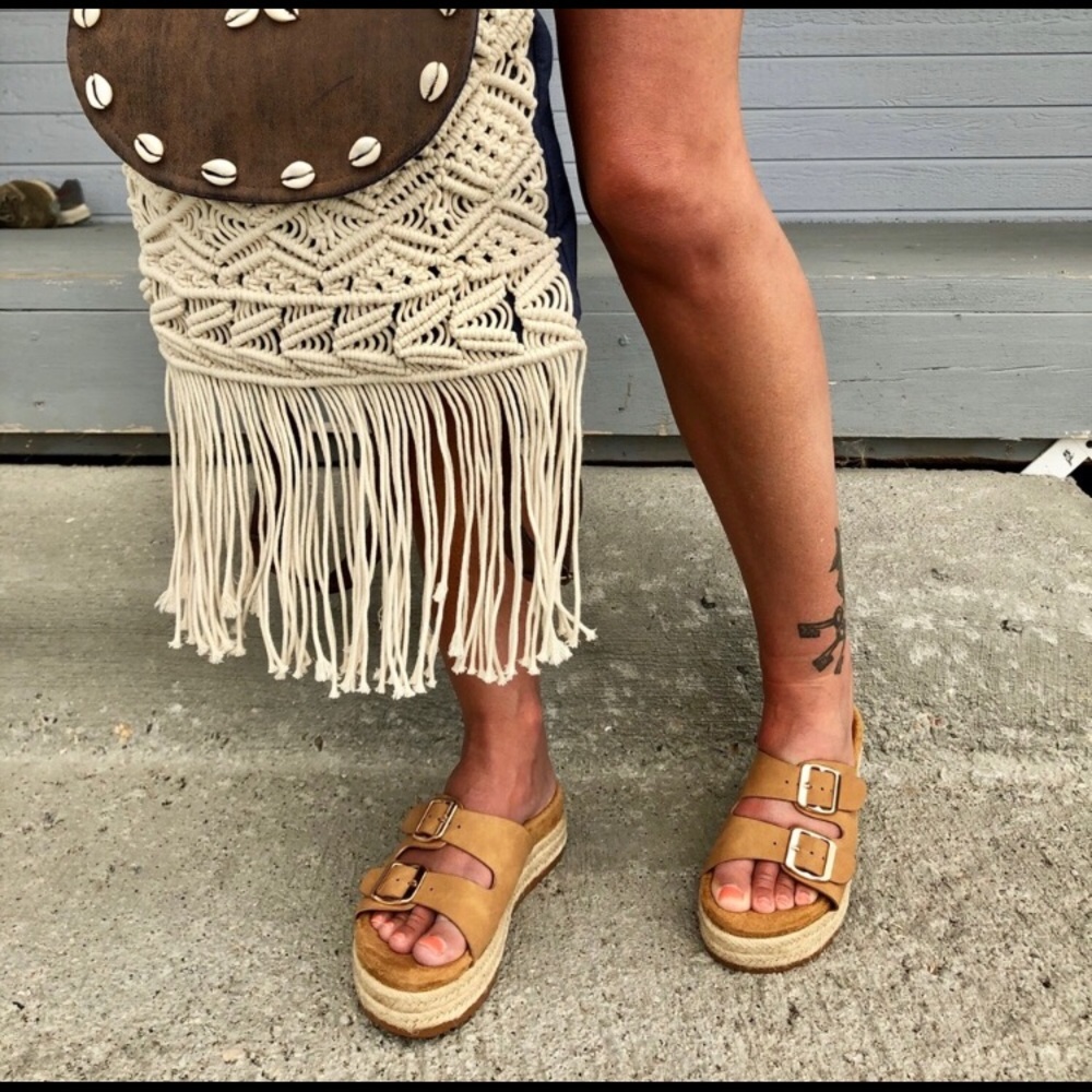 New! Tan Espadrille Birkenstock Style Sandal - Picture 2 of 8